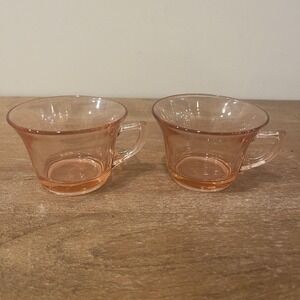 Set of 4 Vintage Fostoria Pink Depression Glass Tea Cups No‎ Saucers 1930s/40s